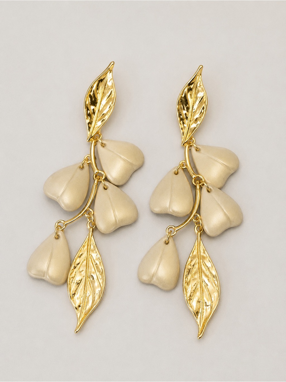 Gold and Cream Leaf Drop Earrings